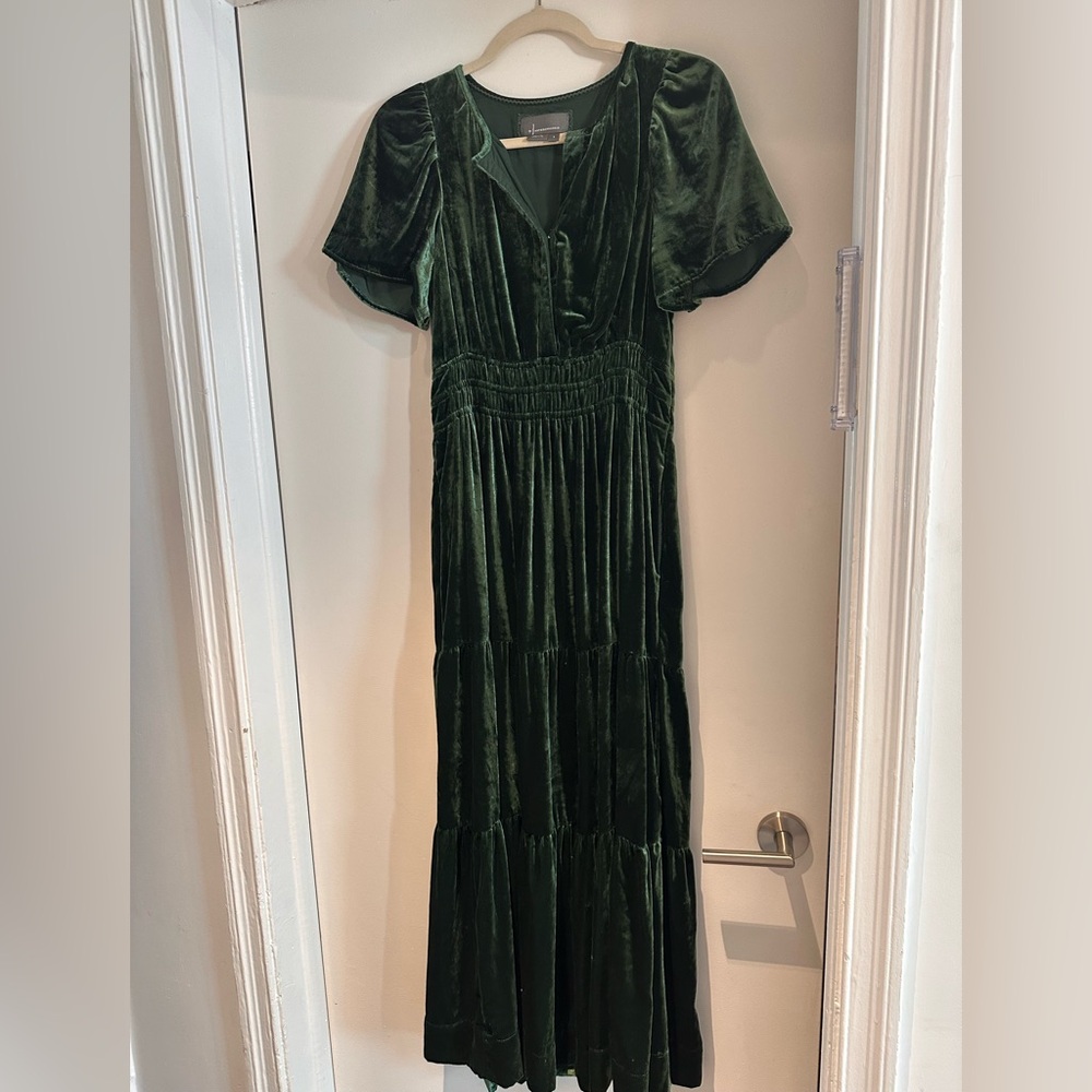 Anthropologie Green Velvet Dress